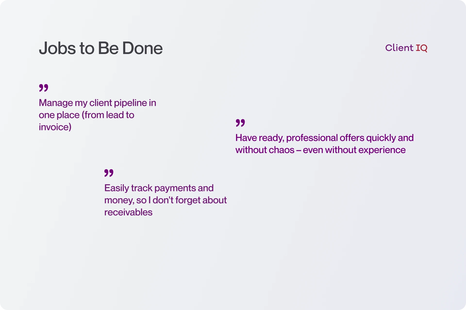 Client IQ - Jobs to Be Done